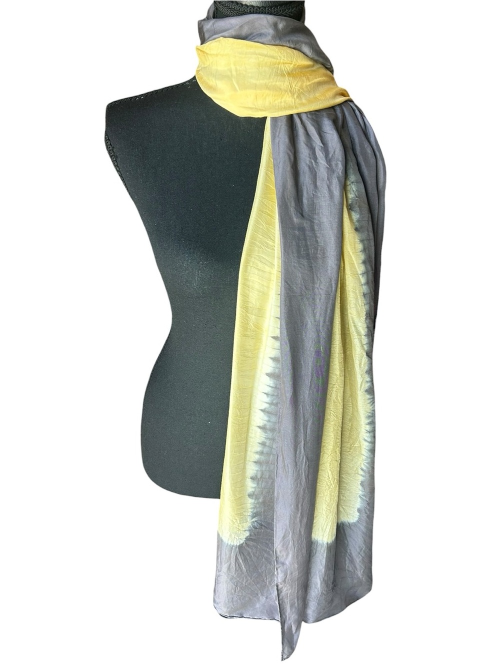 Eileen Fisher Silk Scarf Gray Yellow Ombre Wrap Shawl OS